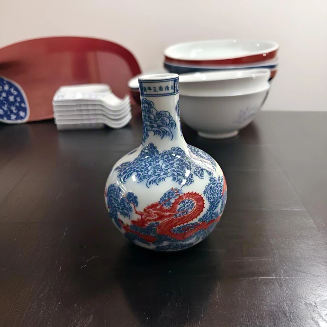 景德镇陶瓷器新中式青花瓷摆件客厅插复古瓷瓶花瓶插花仿古
