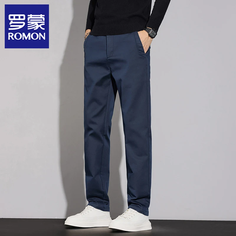 罗蒙休闲裤男士秋季修身直筒商务西裤2025新款弹力百搭男装长裤子