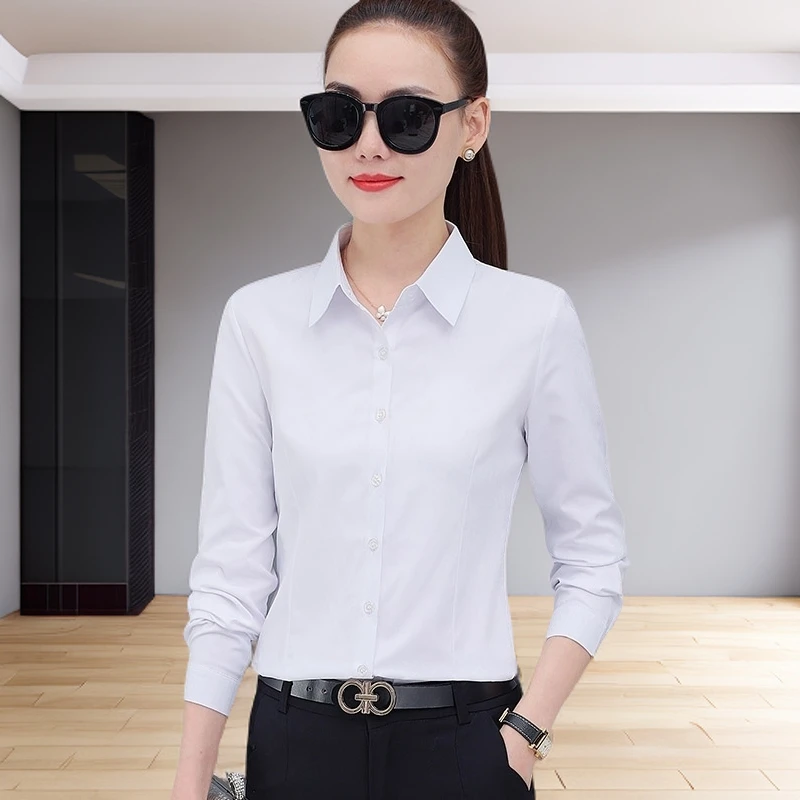 白衬衫女长袖加绒2025春秋新款韩版气质职业正装工作服修身棉衬衣