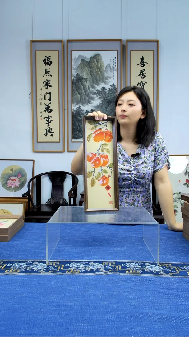 书法【柿子】手写书法手绘原创国画装饰画摆台15*42cm