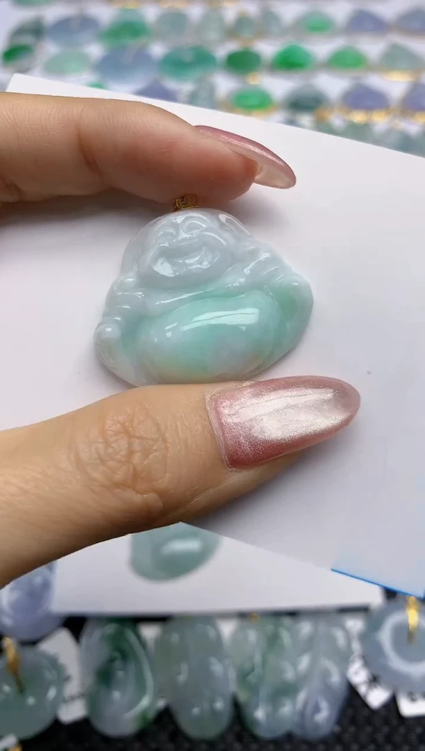 【闪购商品】翡翠挂件18K金镶嵌天然翡翠A货