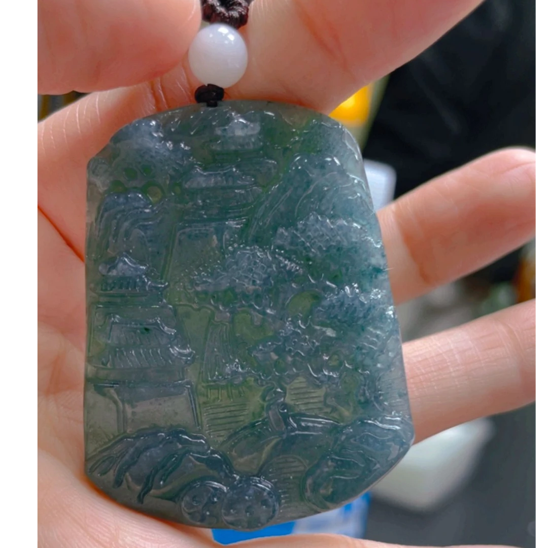 翡翠A货时尚山水牌吊坠带珠链GS-30001