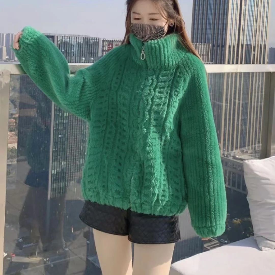 【火苗】女装长袖时尚小香风外套短款气质百搭冬季双面穿羊毛外套