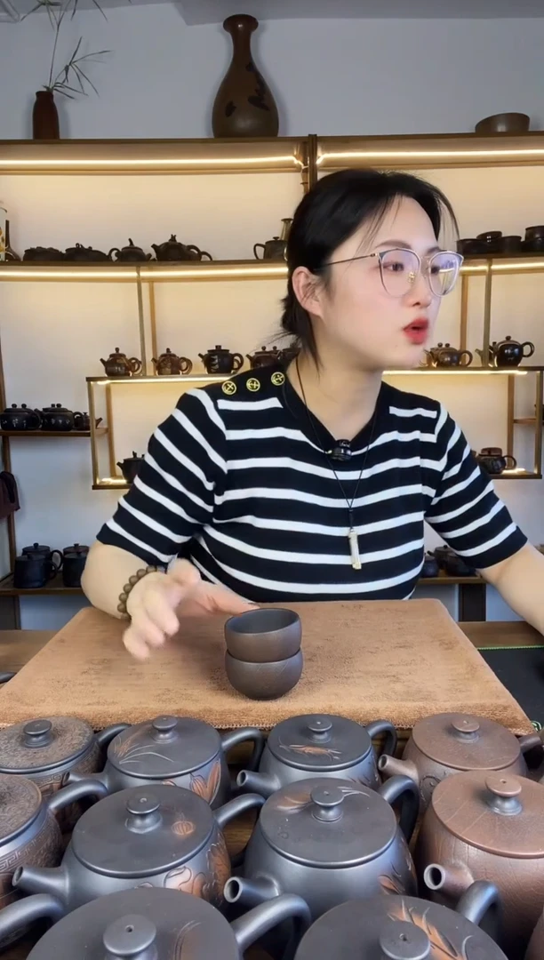 建水紫陶   叶脉纹客杯*2  光头哥