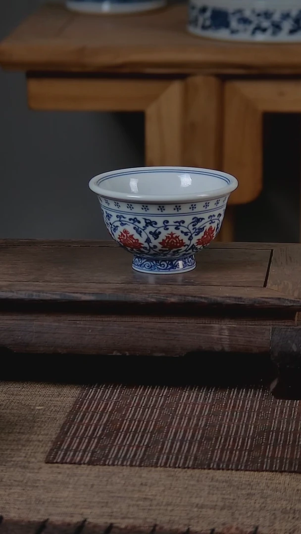 折葵非器手工手绘釉里红缠枝压手杯
