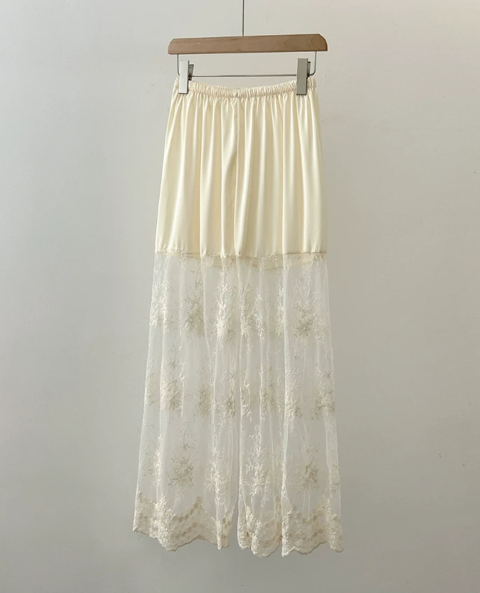 薄款温柔风半身裙网纱裙旗袍内搭气质裙子高腰白色夏季蕾丝时尚
