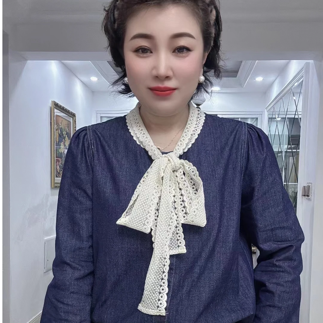 设计感舒适百搭蝴蝶结飘带牛仔衬衫