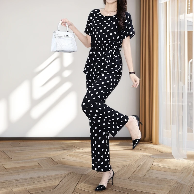 夏季民族风印花棉绸套装女士外穿洋气时尚花布短袖人造棉两件套