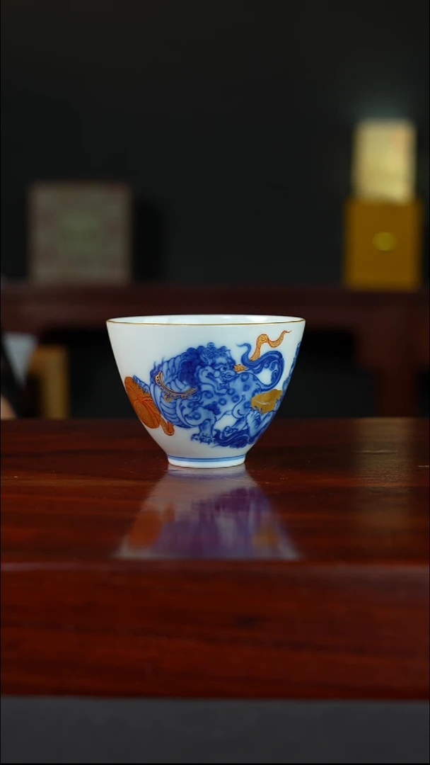 祖传窑  真柴窑传承400年描金貔貅杯