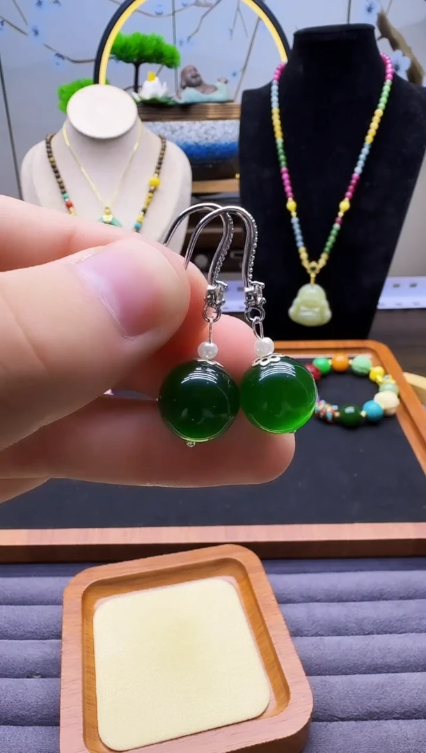 碧玺猫眼耳饰银S925镶嵌E90