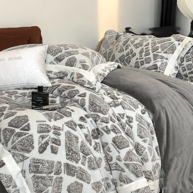 孔龙 寻密 轻奢简约熙暖绒加绒奶绒绒珊瑚绒四件套 床品套件