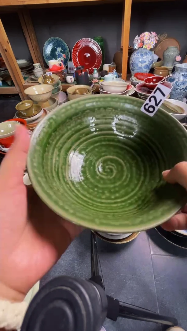 瓷片小*627手作螺纹钵绿