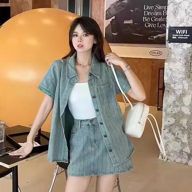 2025夏季新款牛仔衬衫设计感条纹通勤休闲显瘦百搭