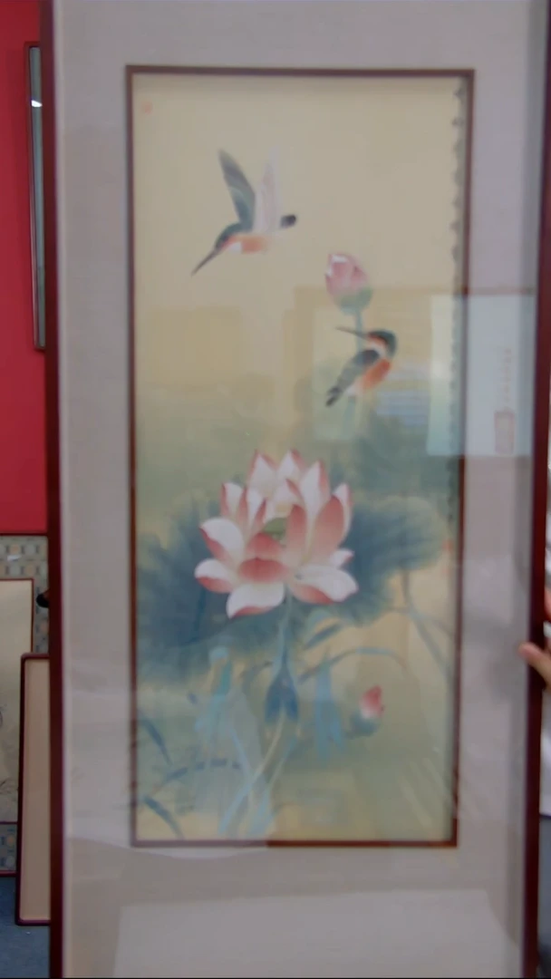 国画刘景双《荷花喜鹊》装裱122*52