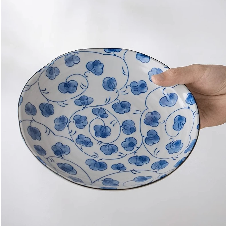 日本进口西洞窑陶瓷餐具釉下彩盘子菜盘家用叶唐草菀花唐草系列