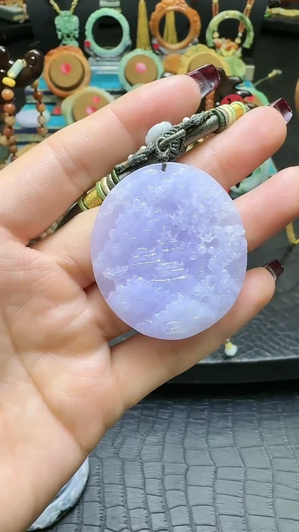 【闪购商品】翡翠颈饰未镶嵌天然紫翡山水圆牌