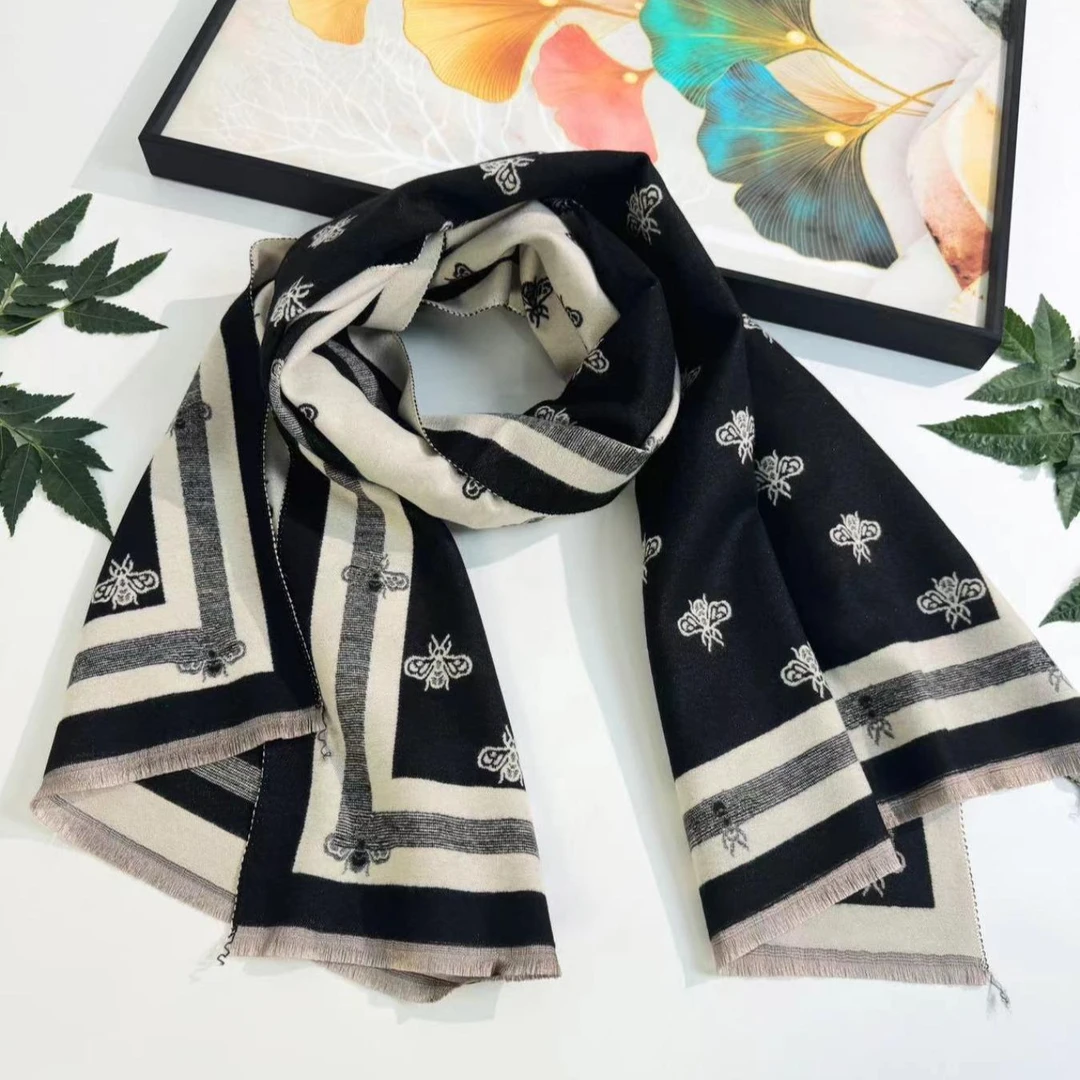 【小蜜蜂货号32】气质时尚百搭羊绒长款围巾180*65经典保暖围巾披肩