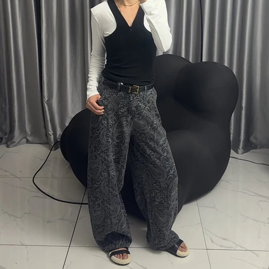 2025年秋季直筒拖地裤中腰复古休闲裤长裤女