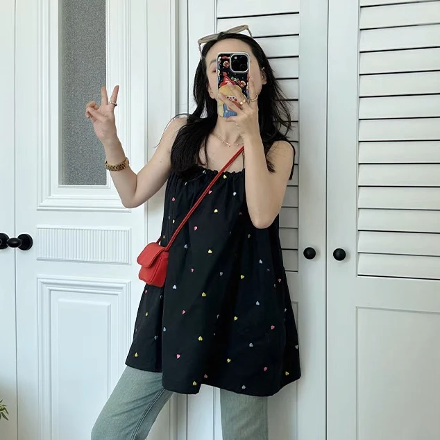 【破价清】新款韩版吊带孕妇装爱心刺绣宽松减龄无袖上衣白搭背心