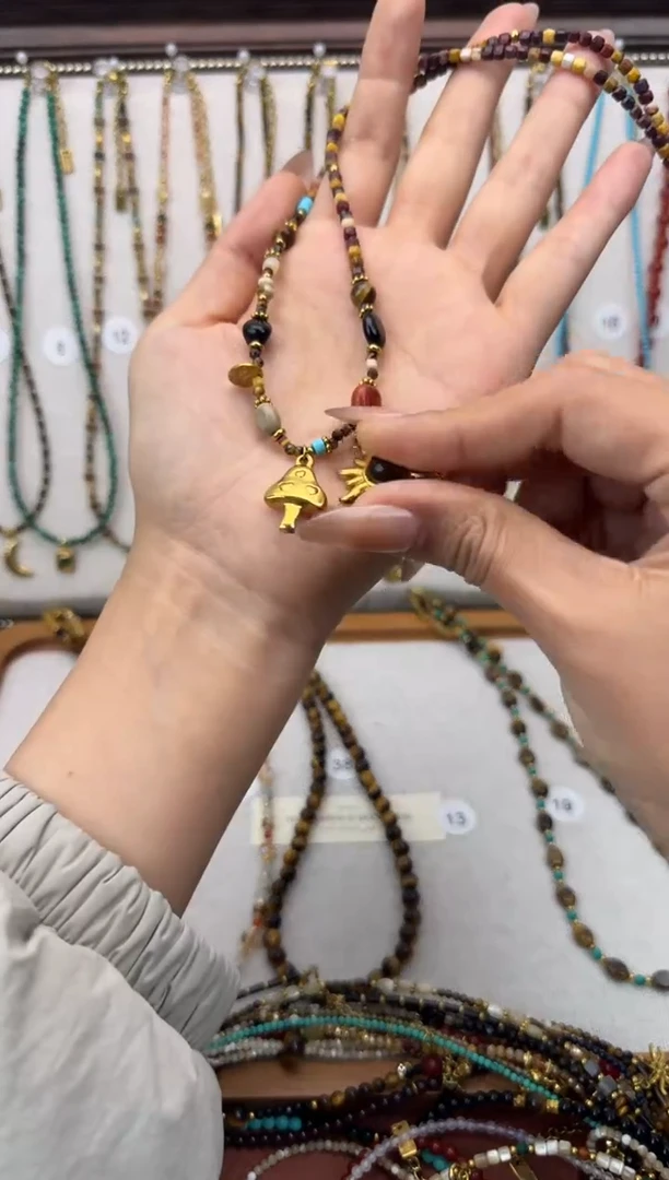 项链钛钢石英质玉蘑菇换吊坠