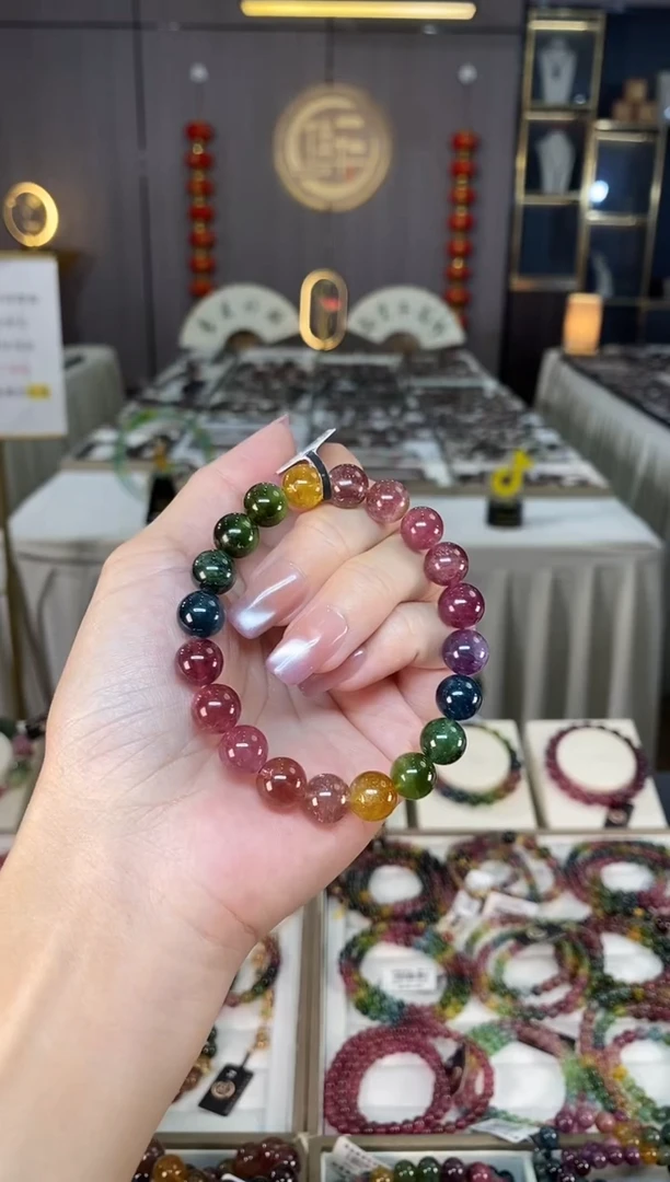 未镶嵌老矿碧玺彩虹单圈手串9mm+碧玺hon多样性发货一条