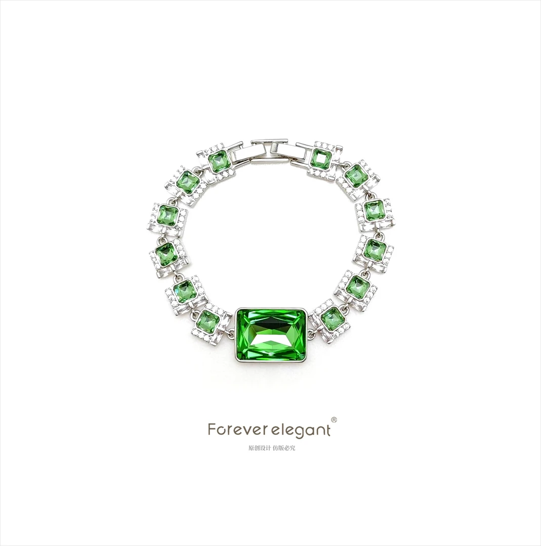 铜合金仿珍珠手链 绿色气质奢华设计师小众高级感几何手链-瞬境