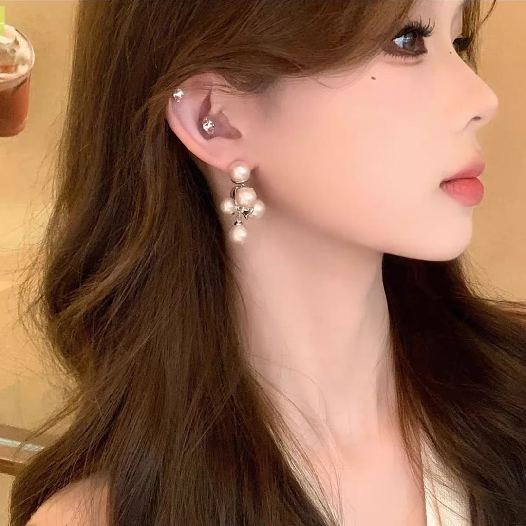 铜合金耳饰 许我耀眼许妍同款法式珍珠耳环女优雅精致长款耳钉