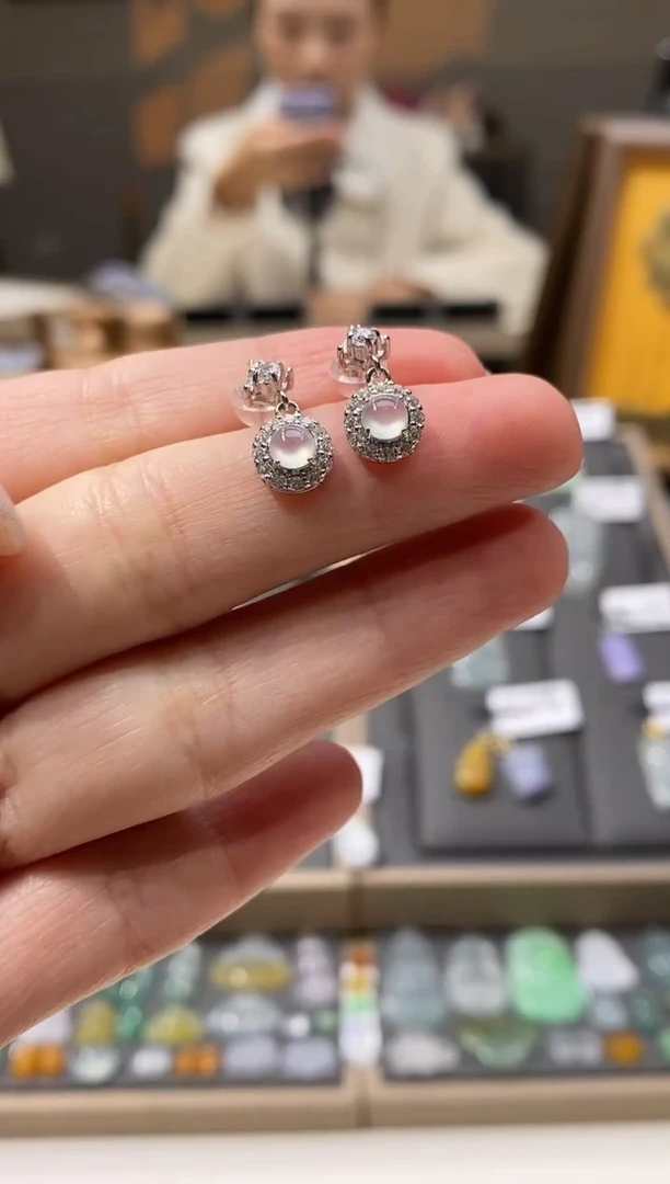 银S925镶嵌翡翠耳饰耳饰