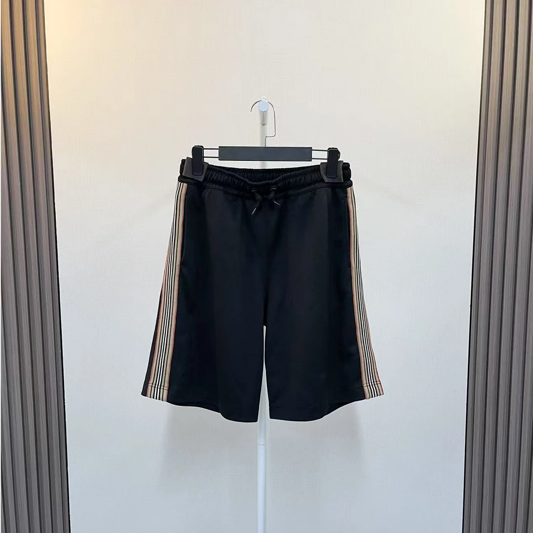99新 BURBERRY/博柏利 /经典侧边条纹刺绣logo黑色休闲短裤/尺码S