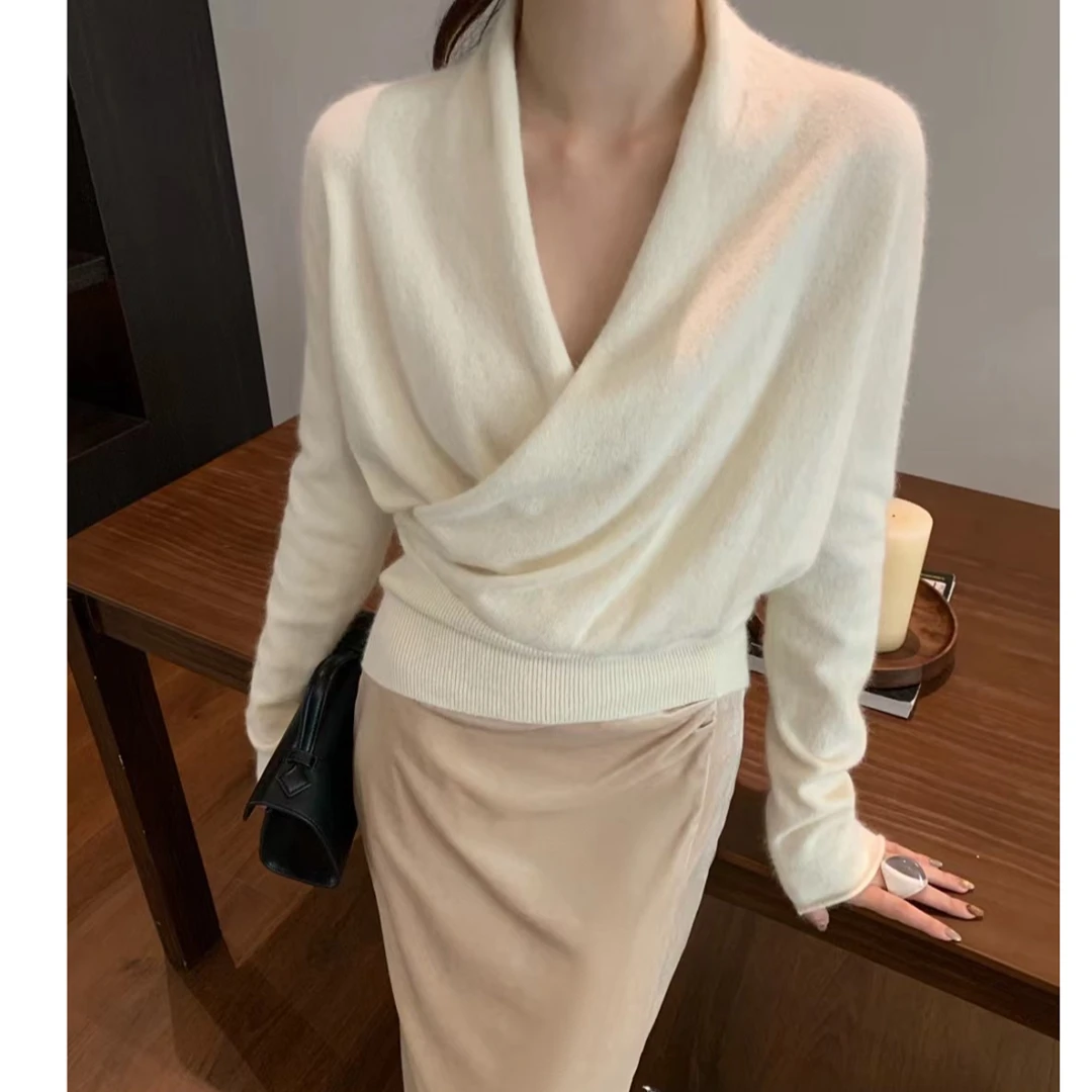 新款韩版设计感高品质交叉V领针织衫显瘦气质时尚休闲上衣G6-48