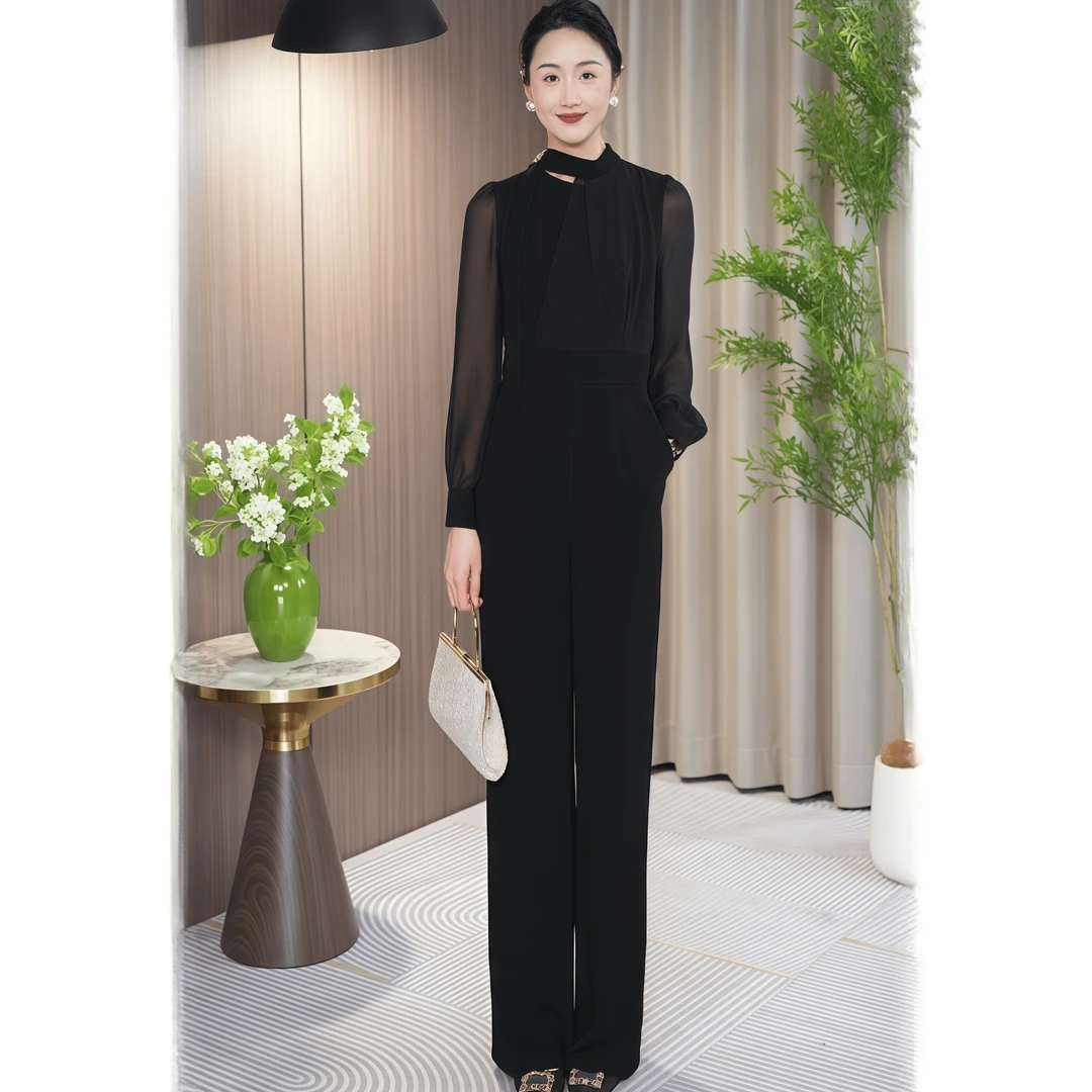 2025夏款轻职风轻奢时尚复古港风减龄气质女装长袖时尚套装连体裤