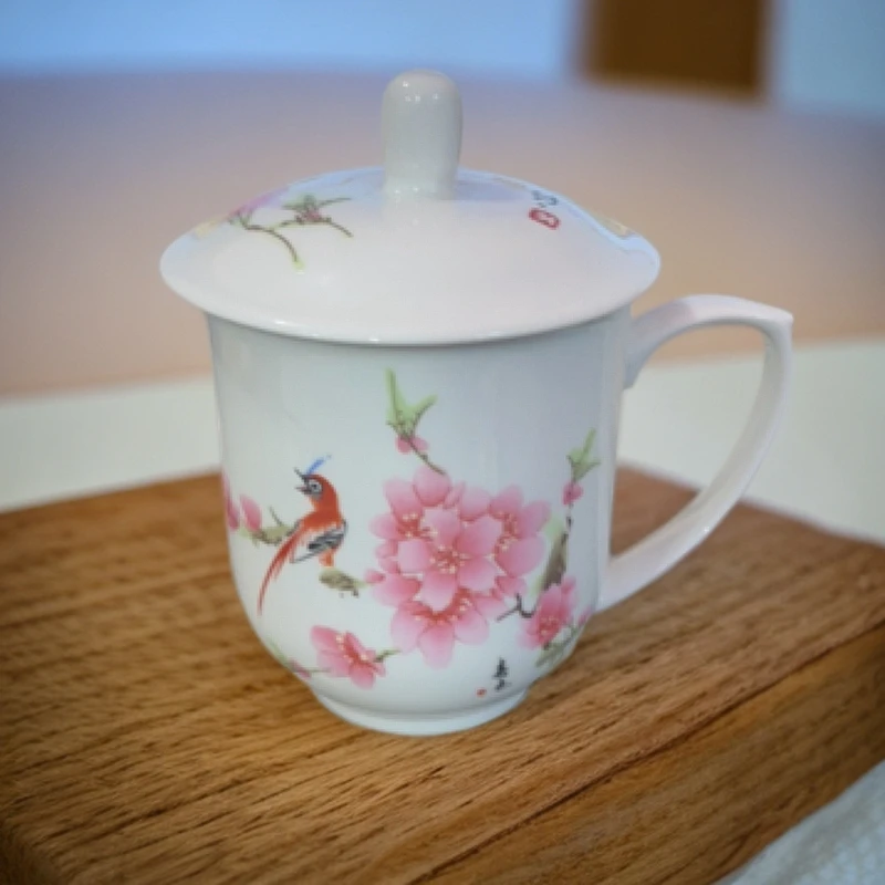 景德镇陶瓷水点桃花办公杯
