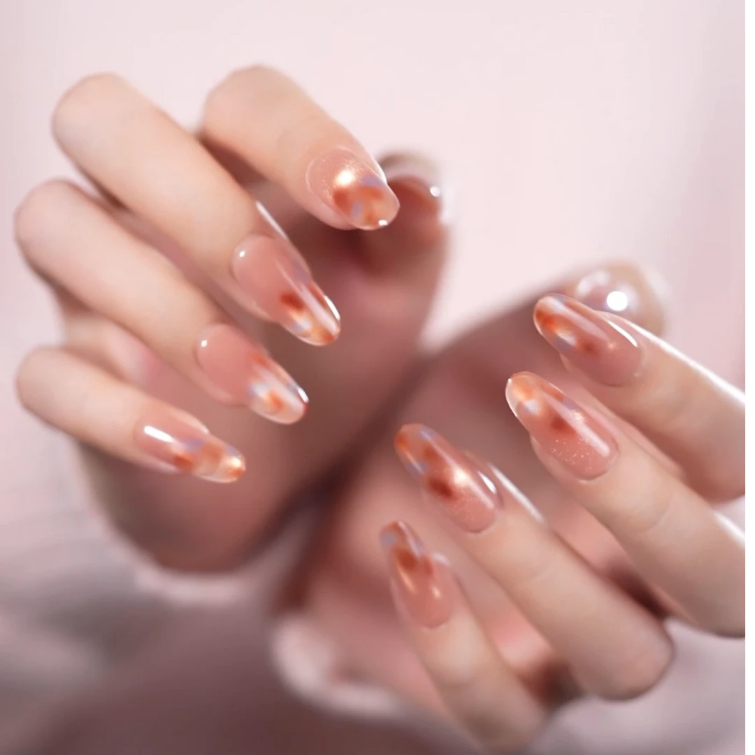 一只柚·琥珀鎏金| 猫眼晕染豹纹中椭圆/短椭圆穿戴甲