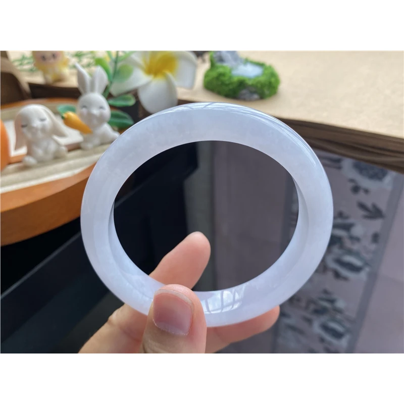 天然翡翠804批次6389号59.4-11.8-8.8！大圈口白月光天然翡翠手镯