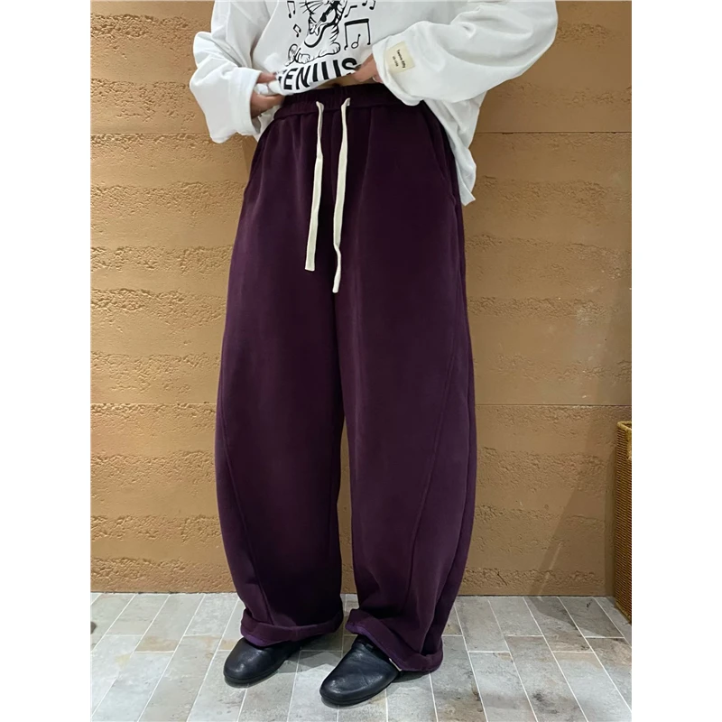 TYJR裤子冬季2025新款松紧腰宽松加绒加厚直筒阔腿休闲裤女55906