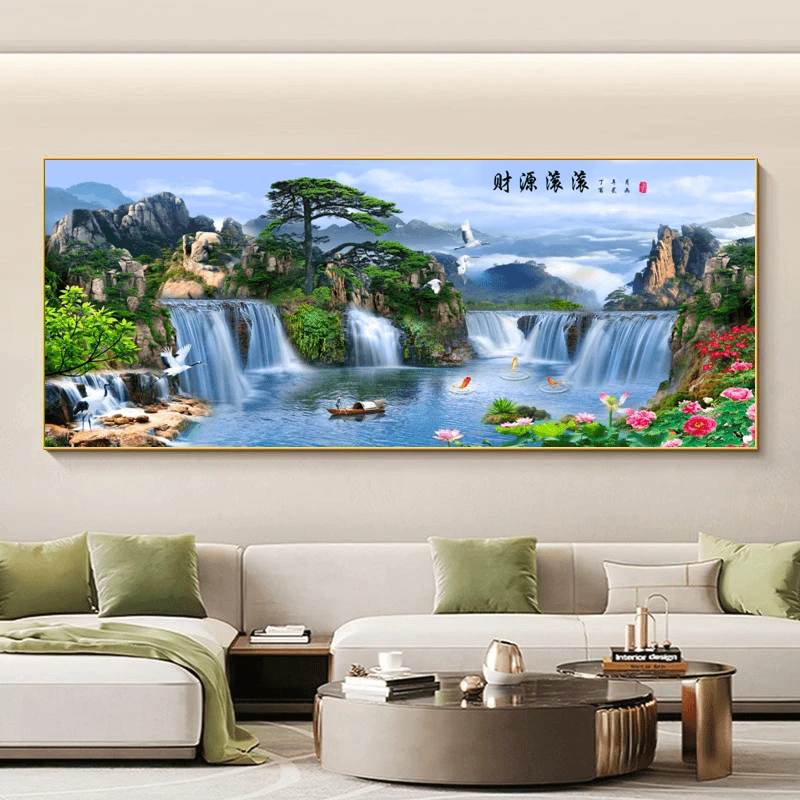 迎客松山水风景客厅装饰画山水风景沙发背景墙壁挂画挂画装饰画