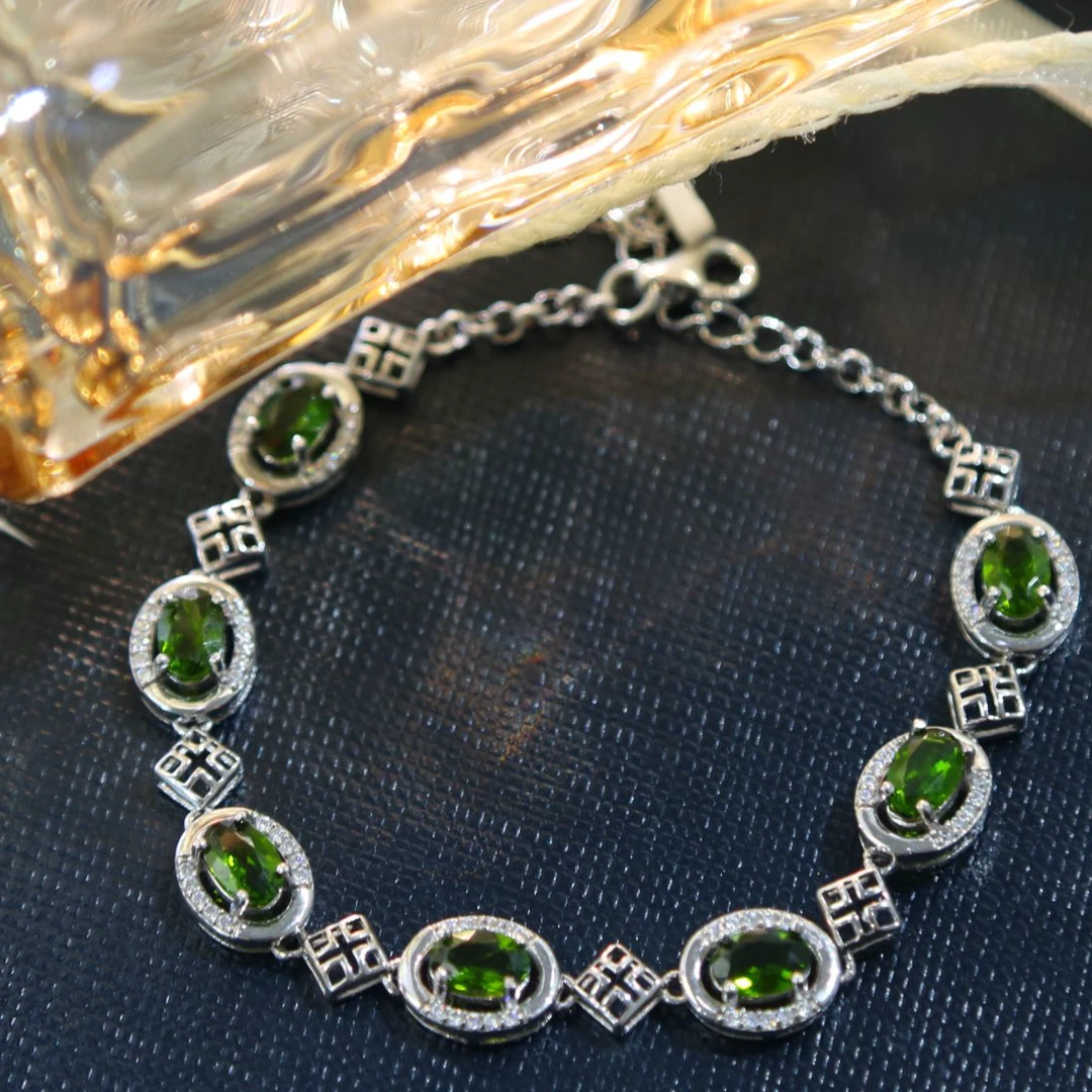 s925天然宝石透辉石手链