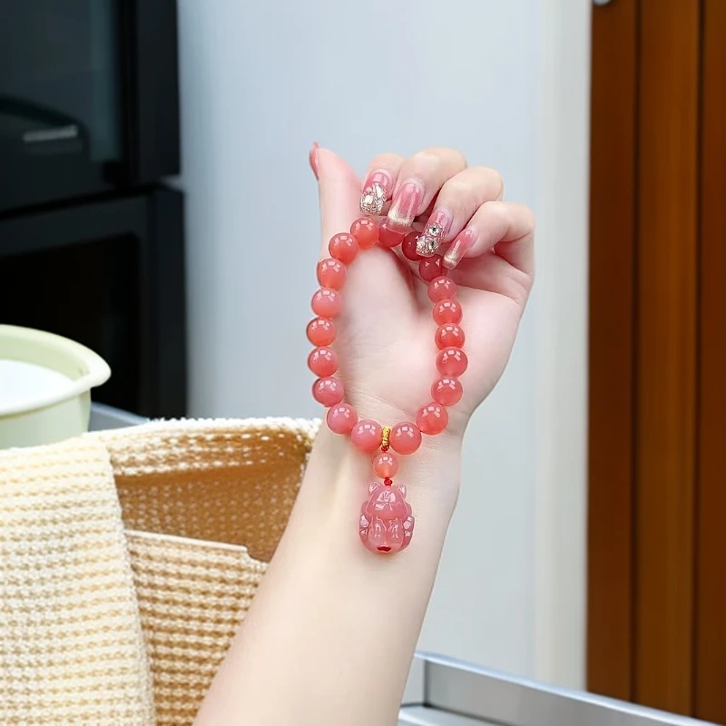 天然盐源玛瑙手串10mm搭配粉色凤九 多样性发1