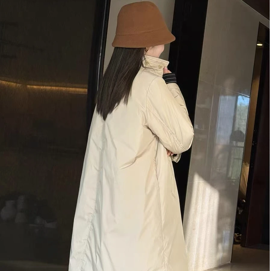 轻羽格调 岛国密织棉95白鹅绒 中性风简约净色中长羽绒服女-2011