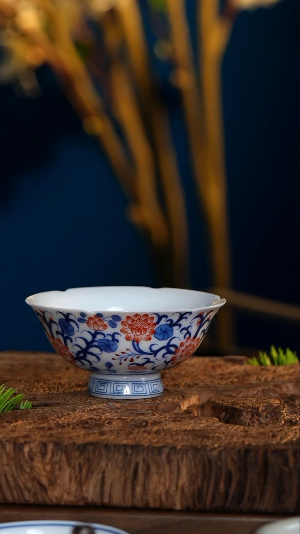 【闪购商品】【1172】青花釉里红一露莲主人杯