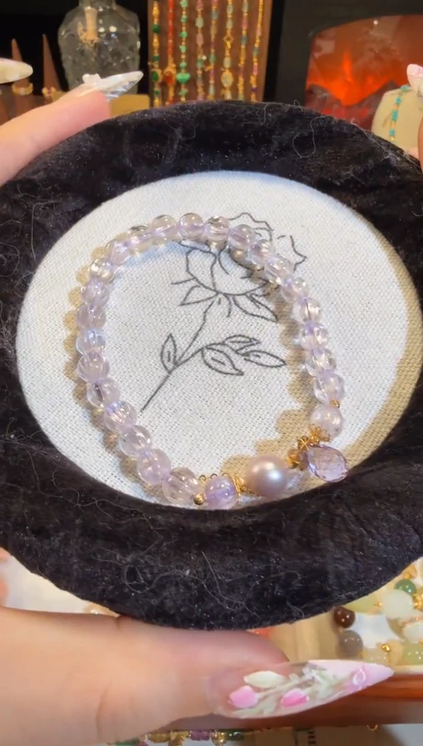 18K金镶嵌锂辉石手串冰透拉丝紫锂辉