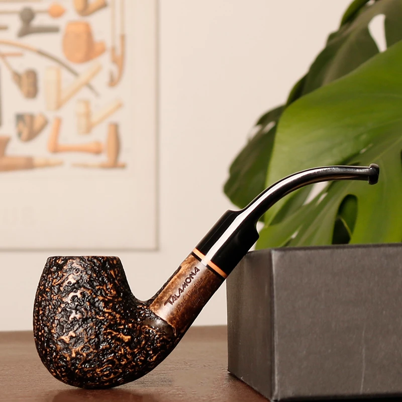 意大利塔拉莫纳 深色喷砂弯斗 黄圈 新手入门 3mm 石楠木烟斗