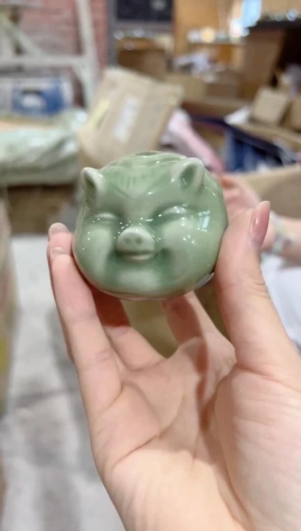 耀州窑小福猪摆件茶宠