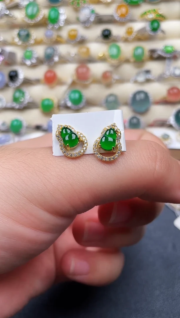 银S925镶嵌翡翠耳饰33