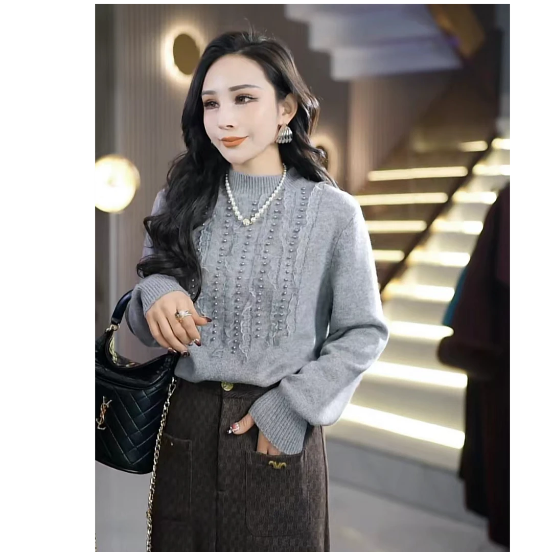 冬季时尚气质百搭加厚花边100羊毛女士羊毛羊毛衫0ly9955220