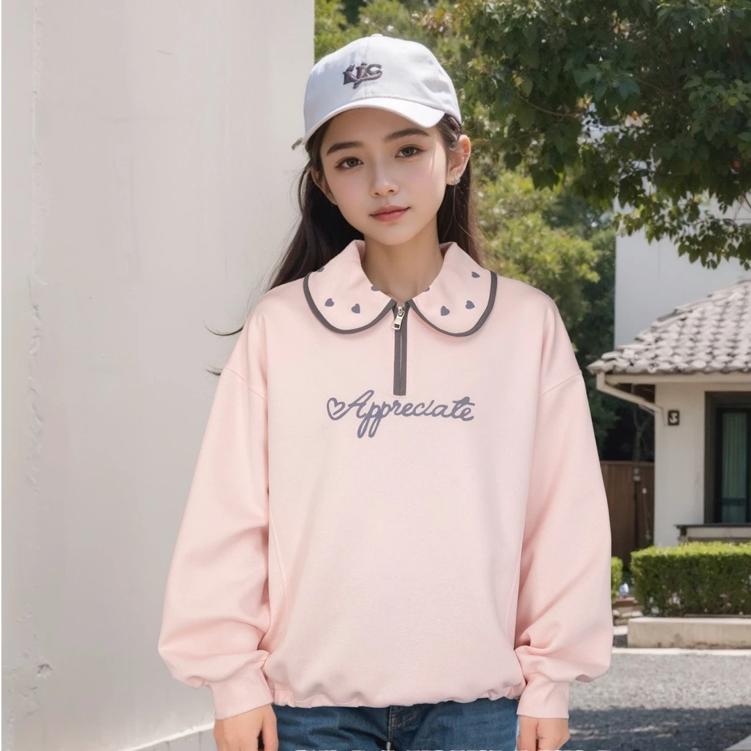 春装2025新款春季新款POLO领卫衣女童装宽松休闲学院风上衣polo领