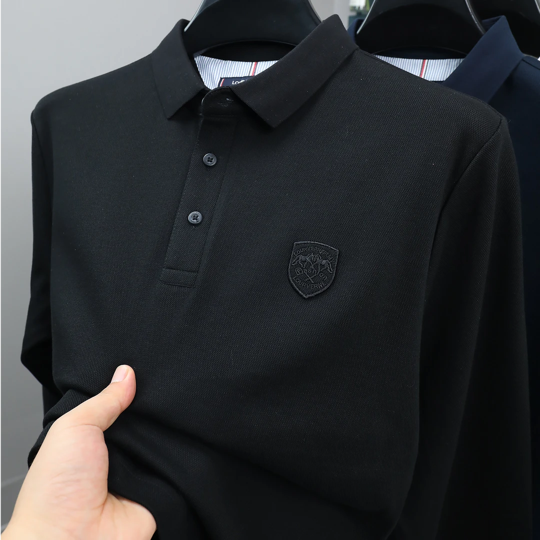 John Bunni100%纯棉长袖POLO衫男士秋季新款商务休闲透气百搭T恤