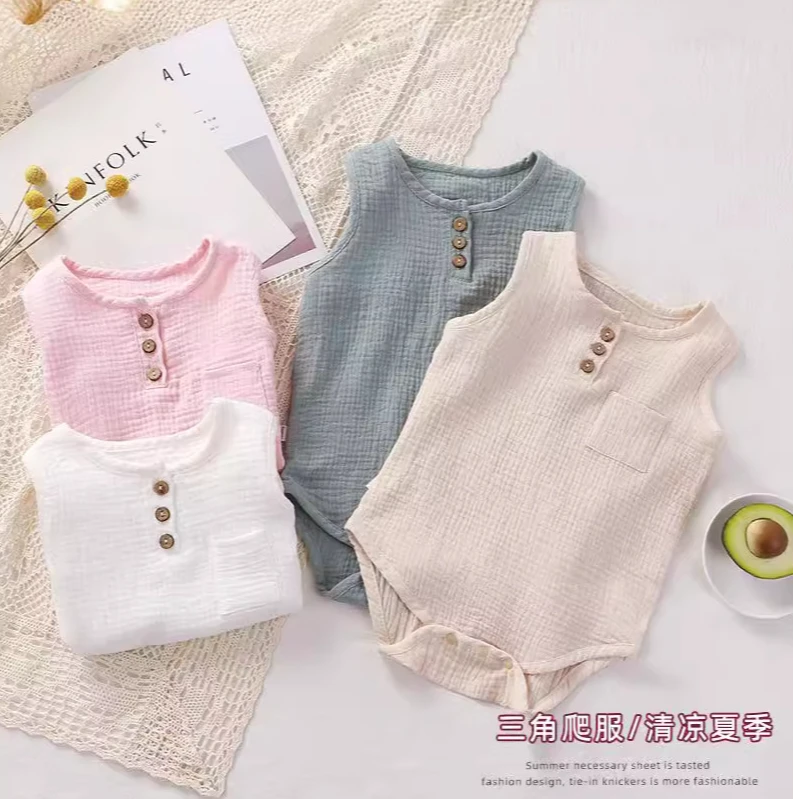 【厂家新款.三角爬服】婴幼童棉无袖三角包屁衣男女童贴身哈衣睡衣