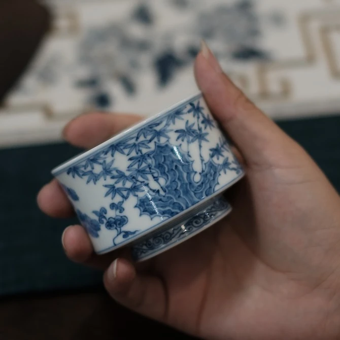 【国瓷臻选-五里雾专场】景德镇陶瓷 青花岁寒三友威士忌杯