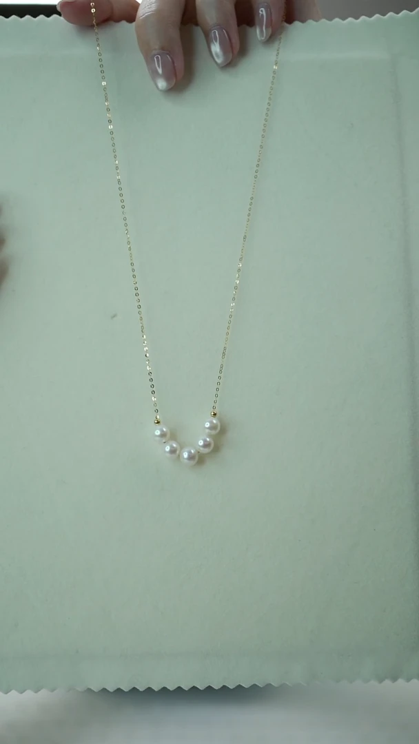 项链18K金镶嵌淡水珍珠微笑链6-7mm